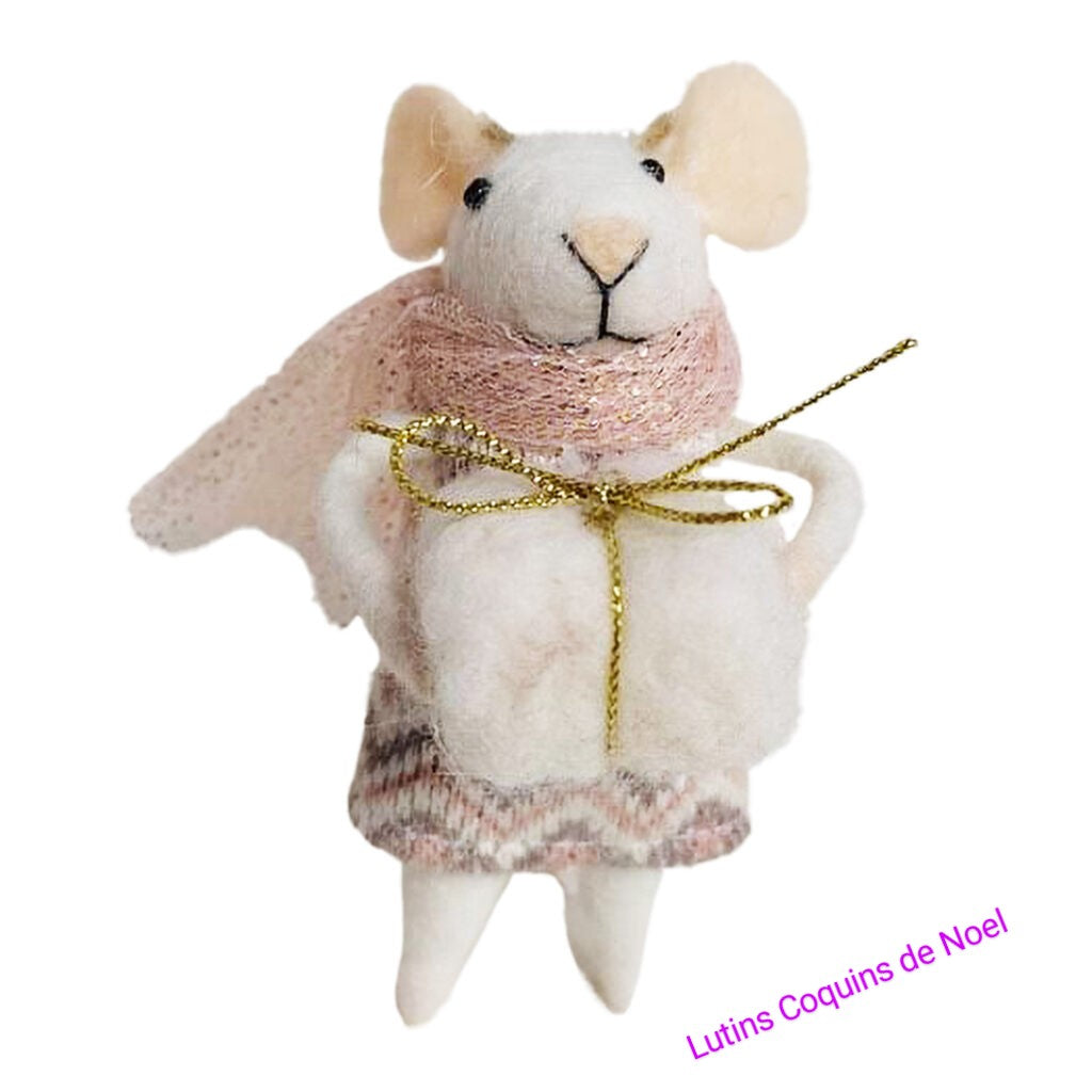 Pink Mouse Ornament with Gift