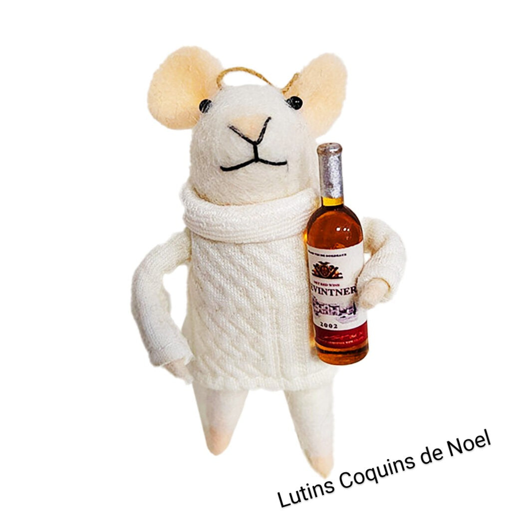 Ornement Souris avec bouteille de vin